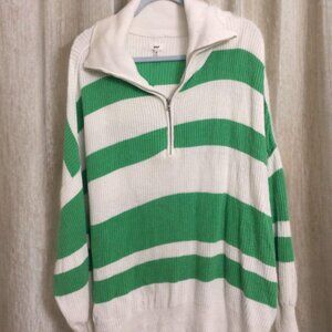 Aerie Sweater Green and White Stripe